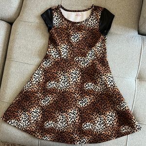 Girls leopard and faux leather dress
